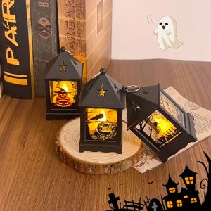 Lampu Hiasan Halloween Castle Kotak Kecil 11 cm Halloween Dekorasi Lentera Lilin Lantern Ghost Pumpkin Witch Bagus Kualitas Terbaik