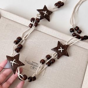 Retro Bohemian Star Beaded Waist Chain Womens Handmade Woven Rope Waist Belt for Skirts Waist Cinching Accessory