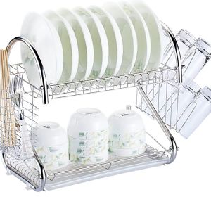 **คละรุ่น ตัวS/ตัวC** ชั้นวางจาน ชั้นคว่ำจานโครเมี่ยม 2 ชั้น พร้อมที่ใส่ช้อน-ส้อม และแก้วน้ำด้านข้าง ชั้นวางจาน คว่ำจาน มีถาดรองน้ำ