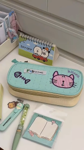 Tempat Pensil Bordir Kucing Zipper Charm Ikan Lucu Pencil Case Kotak Pulpen Tempat Makeup Storage Bag Aesthetic Large Capacity