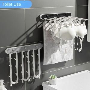 Malaysia spot Household Drying Racks Socks Multi-Clips Punch-Free Hanging on The Wall Wall Hanging Folding Balcony Bathroom Drying Rack
