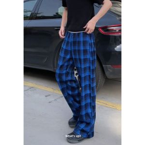 Plaid Alphabet Waistband Splice Loose Fit Mens Straight Trousers