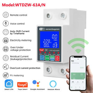 63A Smart Life PV Smart Circuit Breaker Tuya Voltage Relay 230V Wifi Current Leakage Protection MCB Automatic Switch