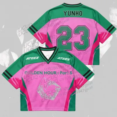 Summer Womens Mens Kpop Fans Gift Golden Hour Part 5 ATEEZ Album V-neck Jersey Short Sleeve Casual T-shirt Tops