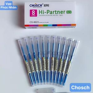 Hộp 12 Cây Bút Gel nước Chosch Hi-Partner CS 8623 Ngòi 0.5mm Mực Xanh