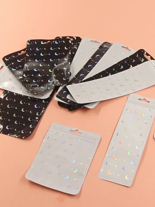 [10 PCS] Plastik Ziplock Photocard Aksesoris Alat Makeup Motif Love Hologram | Fancy Plastik Klip Smiley Glossy Warna | Plastik Lucu Klip Perhiasan Aksesoris
