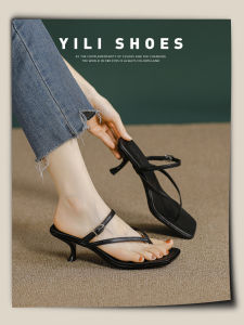 Genuine Leather Sandals Womens Outdoor Wear Toe Strap High Heels Fashionable Thin Heel Buckle Design Casual Slip-On Shoes