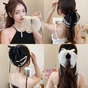 Mesh Bow Pearl Hairpin Korean Fashion Elegant Hair Clip Hair Accessories for Girls