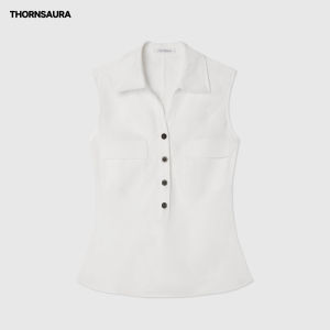 Thoransaura Womens Summer Fashion Set Wide Leg Pants Sleeveless Top Two-Piece Set Linen Material Long Polo Collar Elegant