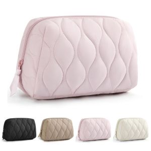 URBAG แผ่นแบบพอง กระเป๋าเครื่องสำอางแต่งหน้า ผ้าบุนวม ของจำเป็นสำหรับการเดินทาง กล่องจัดระเบียบเครื่องสำอาง แฟชั่นสำหรับผู้หญิง เปิดได้กว้าง กระเป๋าเครื่องสำอางเดินทาง สำหรับผู้หญิง