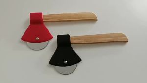 Creative Axe Shaped Stainless Steel Pizza Cutter With Wooden Handle For Home Kitchen Baking Pizza Slicing Waffle Cutting Tool