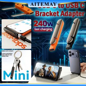 Aitemay 240W USB C To C Adapter Foldable Phone Stand OTG 360-Degree Rotatable USB C To Type C Adapter For Laptop Tablet IOS