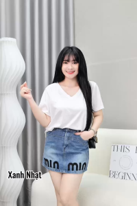 Chân váy jeans thêu chữ min min .Thời trang nữ cao cấp có quần bảo hộ xin xò .ms -187