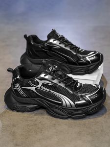 Mens Dad Shoes Casual Running Black Sports Shoes Breathable Thick Bottom Leisure Style Low Top Canvas Slip-On Fall Season