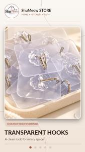 1PC Transparent Adhesive Wall Hook | Strong Waterproof No Drill Hook for Kitchen Bathroom