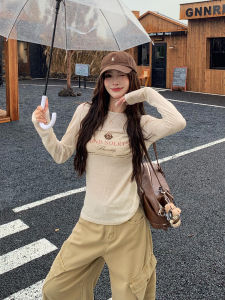 Áo Thun Dài Tay in Họa Tiết Cổ Điển Phong Cách Mỹ 3MER Ôm Vừa Vặn Cho Nữ Mùa Thu Mới Áo Thun Lót Bên Trong