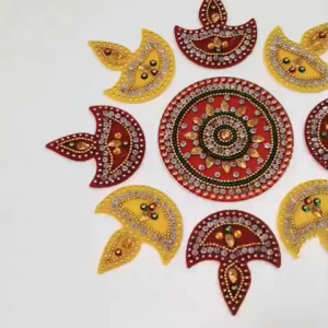 Reusable Handcrafted Acrylic Rangoli Set with Studded Stones | 9-Piece Festive Floor Décor for Diwali & Festivals (Size - 8 Inch | 1 Set)