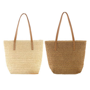 [Ueb Flagship Mall]Fashion Summer Women Shoulder Handbag Straw Beach Solid Color Hand-woven Bag