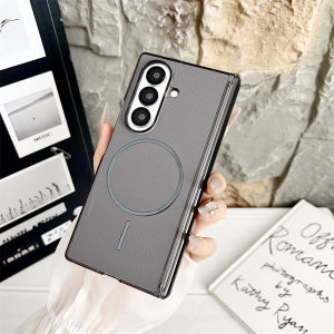 For Magsafe Magnetic Luxury Leather Phone Case For Samsung Galaxy Z Fold7 Z Fold 7 6 5 4 Hinge Shockproof Protective Back Cover