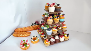 Wooden Cake Stand Vintage Dining Table Dessert Stand with Layers AfternoonTea Bread Plate 360° Rotatable Wooden Storage Shelf For Christmas Wedding Baby Shower Party