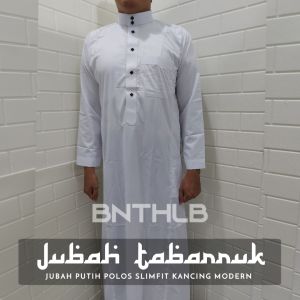 Jubbah Putih Polos Slimfit Tabarruk Baju Gamis Pria Dewasa Modern Jubah Thobe Premium Lengan Panjang