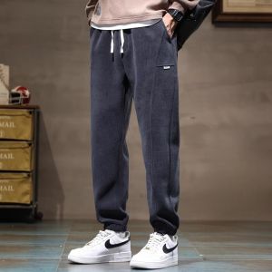 ROMON | Lormen Mens Fleece Lined Casual Pants Loose Fit Cargo Style Long Trousers Autumn Winter New Arrival Youthful Polyester Fiber