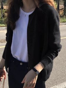 PEIXI | Womens Loose Black Gray Knit Cardigan