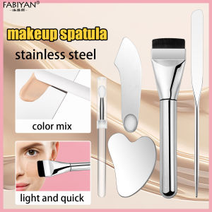 3Pcs Makeup Brush Set Stainless Steel Makeup Spatula Mixing Stick Foundation Brush Set Silicone Lip Brush Eyeshadow Cream Pigment Mixing Tool