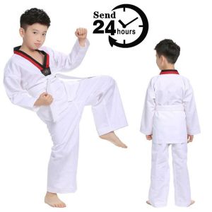 Carlanisa WTF Taekwondo Uniform for Kids Adult 110cm-190cm Karate Uniform for Kids Shift Long Sleeves with Belt