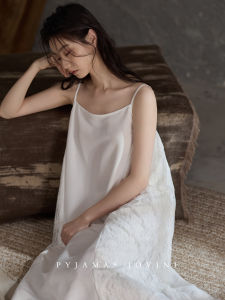 Pure & Seductive Strap Sleep Dress With Built-in Pads Lace Splicing