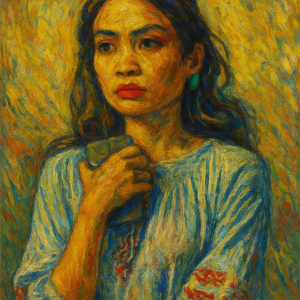 Tranh Nghệ thuật "Người Phụ Nữ Ưu Tư" VIETSMART ART - Acrylic 45 x 60cm