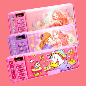 【A Free Quicksand Pen Or A Random Watch】Semi Automatic Stationery Pencil Case Box Function Gel Pen Holder With Combination Lock For Girls