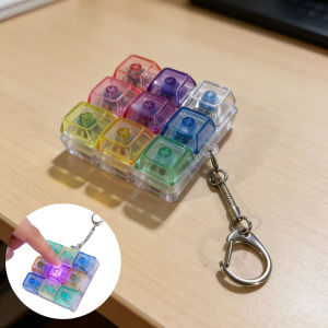 Transparent 9 Keys Mechanical Keyboard Keychain LED Light Fidget Toy Stress Relief Clicker Portable Keyring for Adults & Teens