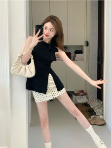 French Miu Style Summer Tea System Small Fragrance Wind Dress Korean Drama Main Character Two-Piece Set Short A-Line Skirt