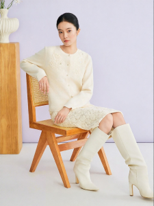 YINER | Elegant Lace Merino Wool and Cashmere Blend H-Line Knit Cardigan
