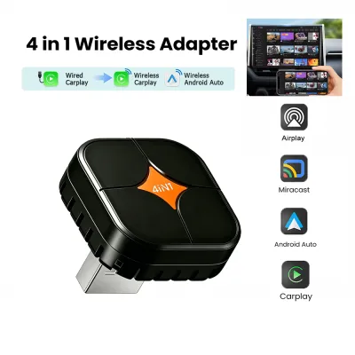 PLAYAIBOX 4 in 1 Wireless CarPlay Android Auto Adapter with Screen Mirroring ios CarPlay/Android Auto Wired & Wireless for Car