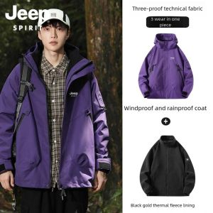 Jeep Spirit เสื้อโค้ทผู้ชาย3 In1เสื้อแจ็คเก็ตฤดูหนาวเสื้อแจ็คเก็ตสำหรับปีนเขากลางแจ้งกันลมและกันน้ำถอดแจ็คเก็ตมีฮู้ดได้