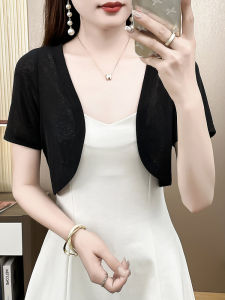 Black Summer Womens Cardigan Sleeveless Knitted Cover up with Halter Dress Outerwear Versatile Shoulder Shawl Commute Style