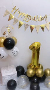 Gold Black Number 1 Balloon Happy Birthday Banner Balloon Stand Party Supplies 29PCS 1st Birthday Decoration Set