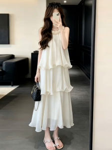 SUSIEYUAN | Đầm Maxi Biển Không Quai Phong Cách Pháp Màu Trắng