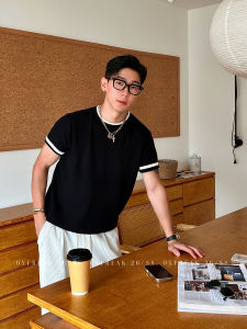 OXFREAK | Old Money Style Color Block Knitted T-Shirt Ribbed Jacquard