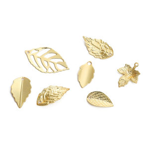 2pcs/bag14K Gold Plated Copper Hollowed Out Glossy Leaf Pendant For DIY Earring Necklace Jewelry Making