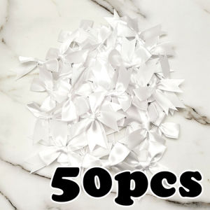 Ribbon House | (50pcs) 1 inch White Ribbon Bows Polyester Satin Bow Flower DIY Craft Decoration