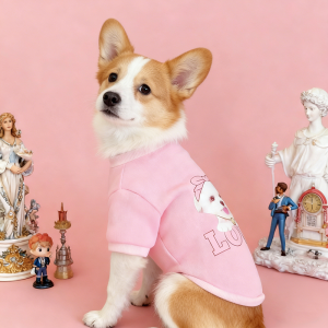 1pc Cute With bow dog Print Pet Sweatshirt for Dogs & Cats - Soft Pink Pullover with Ribbed Cuffs Striped Paw Design Dog Sweat