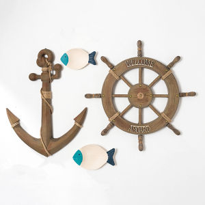 Creative Vintage เมดิเตอร์เรเนียนไม้ Lifebuoy Anchor 3d ผนังตกแต่งแขวนจี้สําหรับตกแต่งบาร์