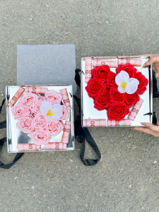 Handmade Mirror Rose Heart Gift Box Material Kit Set for Valentines Day for Wife Girlfriend Flower Arrangement Packaging