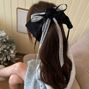 กิ๊บติดผมกิ๊บหนีบผมโบว์ริบบิ้นกุหลาบย้อนยุคใหญ่พิเศษลูกไม้ผ้าซาตินผู้หญิงหญิงสาวปิ่นประดับผมกิ๊บปากเป็ด