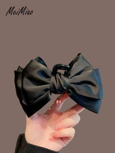 กิ๊บติดผมลายฉลามขนาดใหญ่สีดำ ผ้าซาติน 2 ชั้น โบว์ผีเสื้อ กิ๊บติดผมแบบหรูหราสำหรับตกแต่งผมด้านหลังศีรษะ