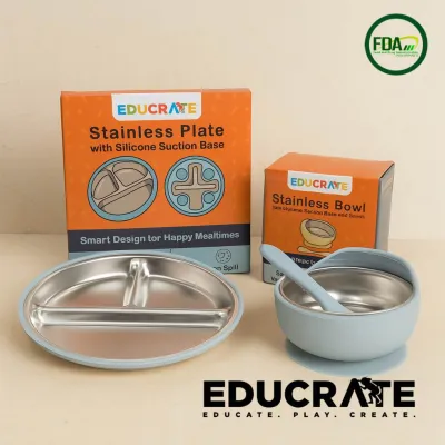 Educrateph Stainless Steel with Suction Sleeve Plate OR Bowl | Toddler Feeding Set | BLW