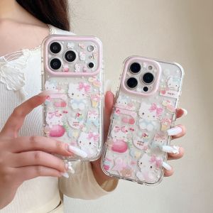Sanrio | Luxury Pink Fine Hole Strawberry KT Phone Case For iPhone 17 Pro Max 17 16 15 Pro 16 Pro Max Shockproof Protective Cute Cover